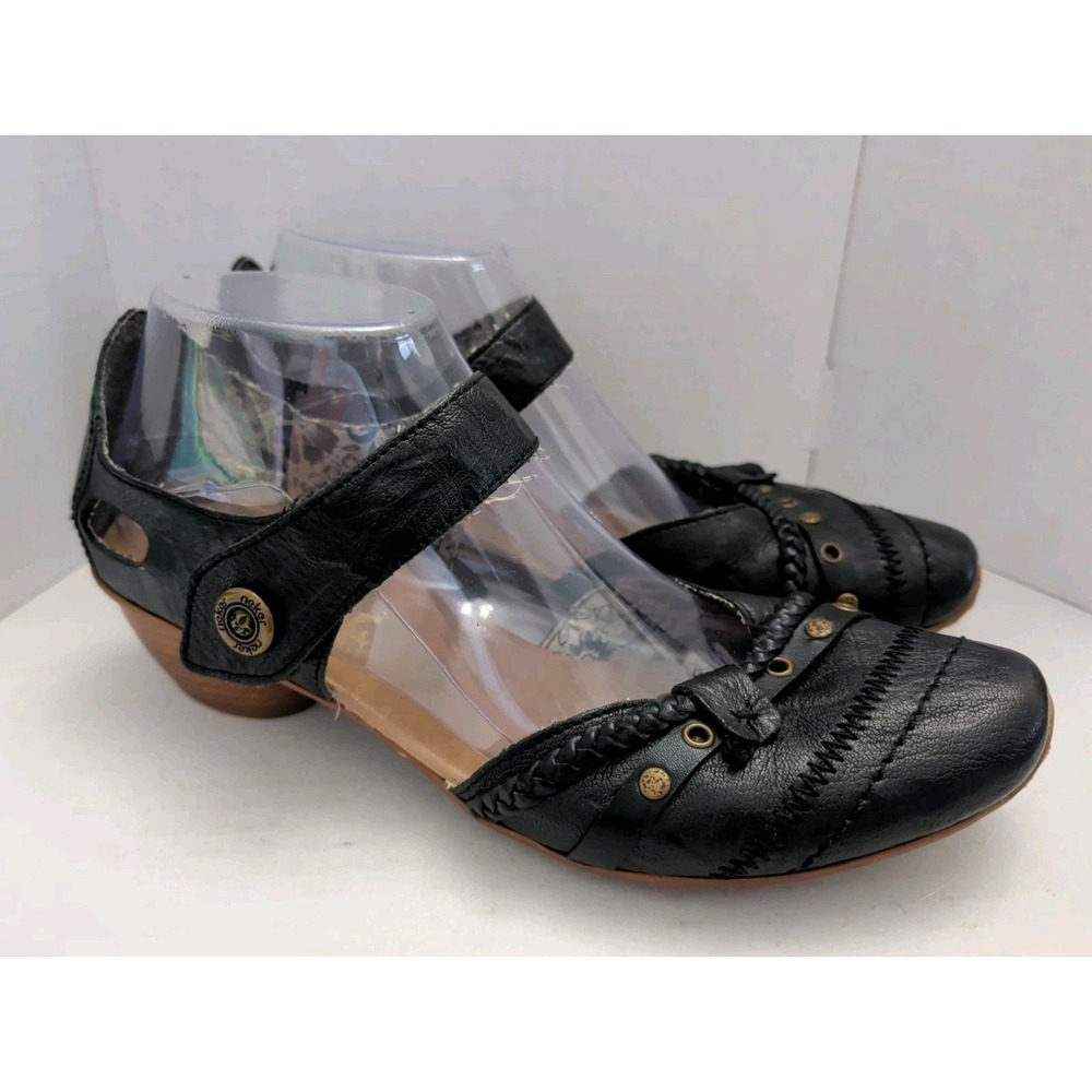 Rieker Antistress Mary Jane Heels US 8.5 EU 40 Black Leather Pumps Mirjam Metal